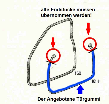 Türgummi Türdichtung zum Kleben unterer Teil Opel Manta A